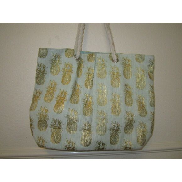 Angels By The Sea Pineapple Tote Bag Lined Rope Handle Beach Bag - Picture 4 of 15
